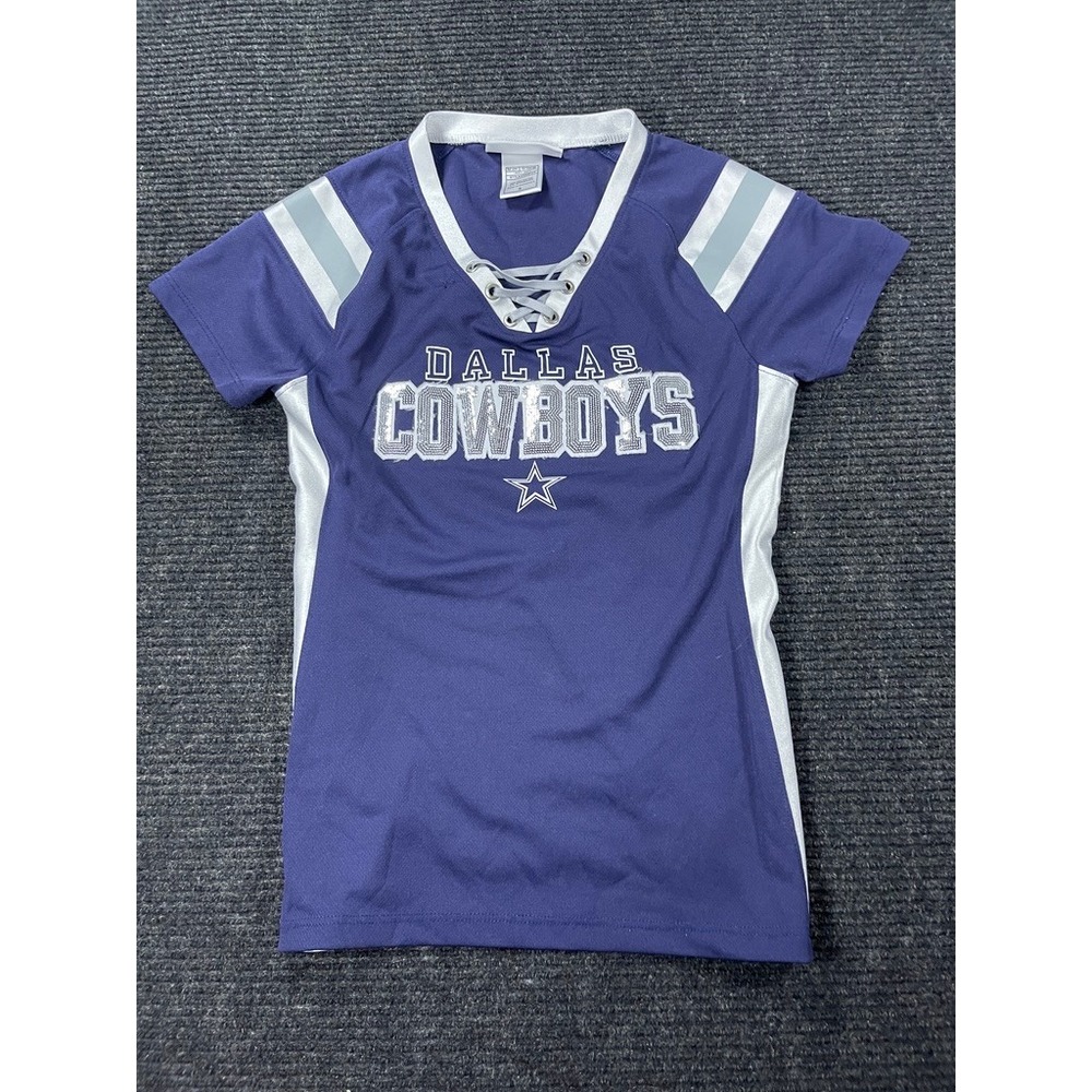 Dallas Cowboys Authentic Lace Up Jersey Shirt Navy Blue Silver Sequins Small